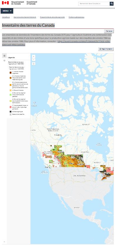 Inventaire des terres du Canada - Potentiel des terres pour l'agriculture (1 / 250 000)